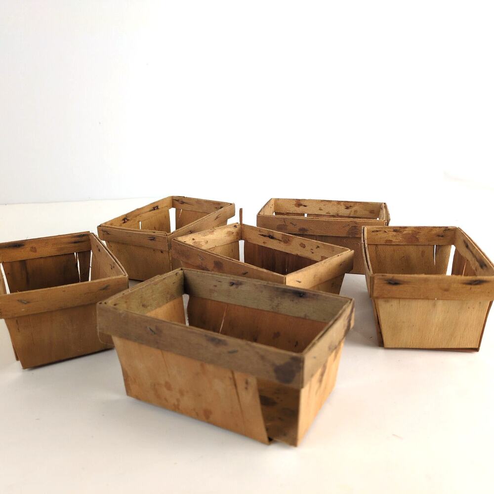 Vintage Set of 6 Splint Wood Pint‎ Berry Baskets 5x3.5x2.5" Split Ash Farmhouse
